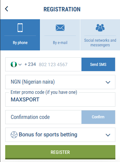 1xbet app register