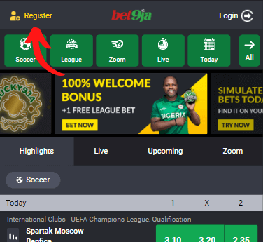 click on register bet9ja