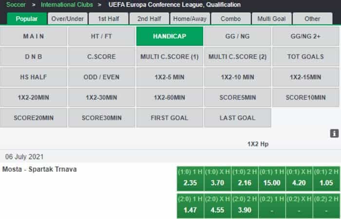 Handicap in Bet9ja