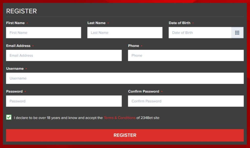 234bet sign up form