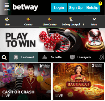 play betway live casino on mobile