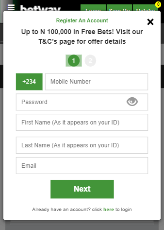 register on betway app