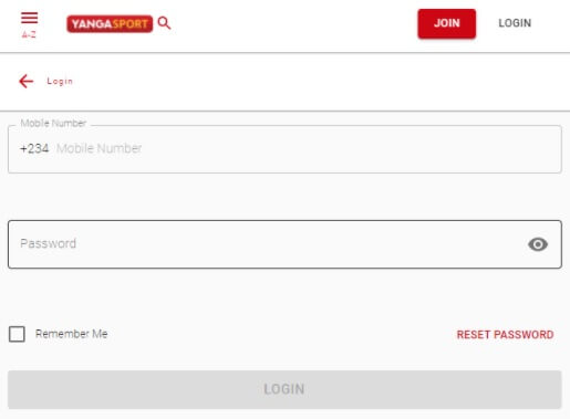 login form on yangasport