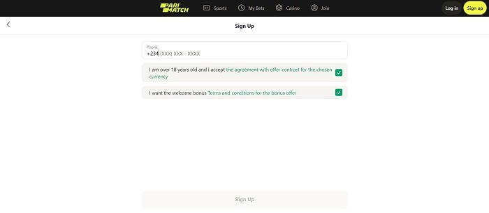 Parimatch Registration