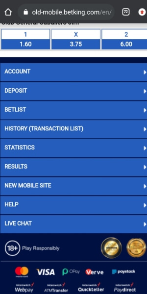 Old Mobile BetKing Deposit