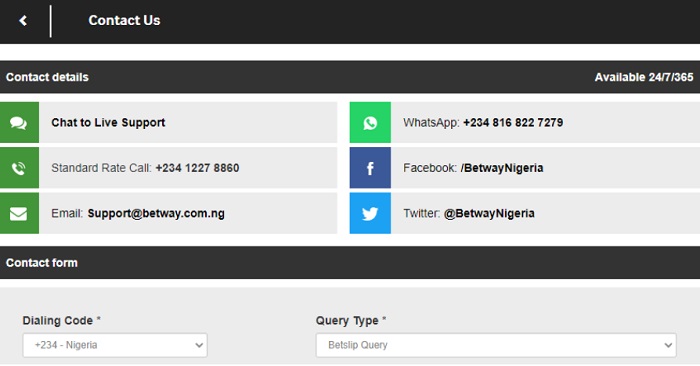 Betway Contact