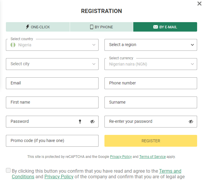 betwinner registration form email