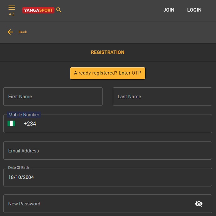 YangaSport Registration