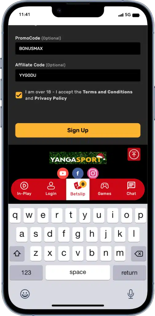 YangaSport Sign Up Step 4