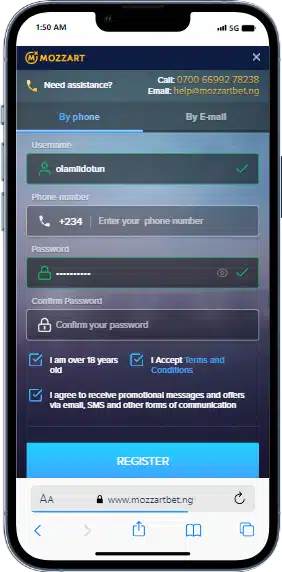 MozzartBet Registration Form 