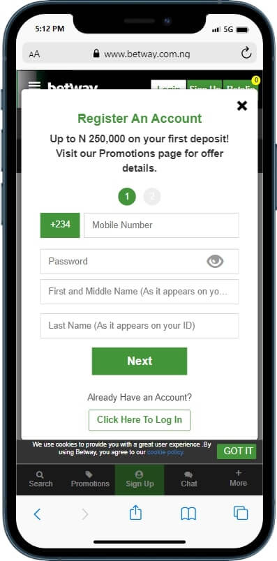 Betway Sign Up on your Smartphone 