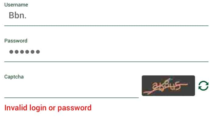 Incorrect Login or Password