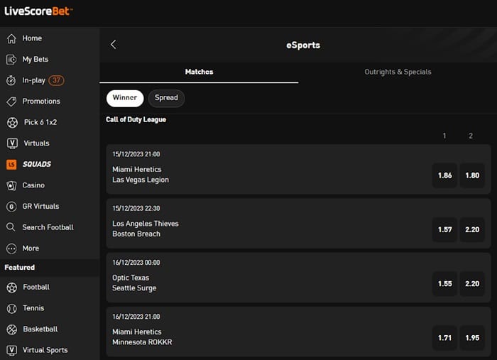 Esports on LiveScore Bet