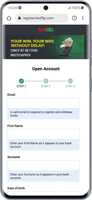 Bet9ja Open Account 