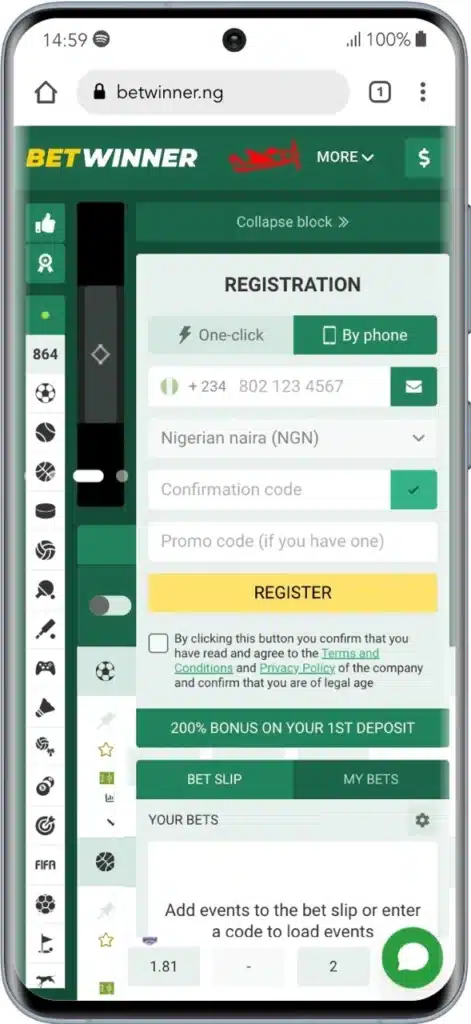 BetWinner Registration By Phone