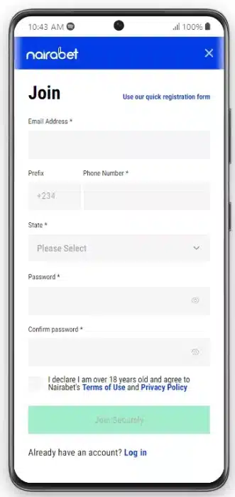 NairaBET Registration