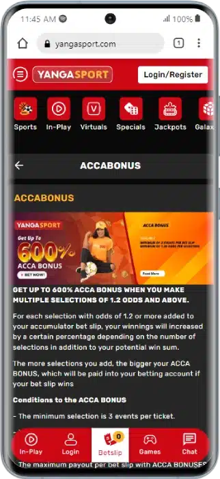 YangaSport Acca Bonus