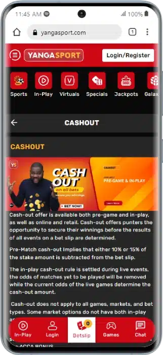 YangaSport Cash Out