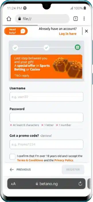 Betano Sign Up Step 3